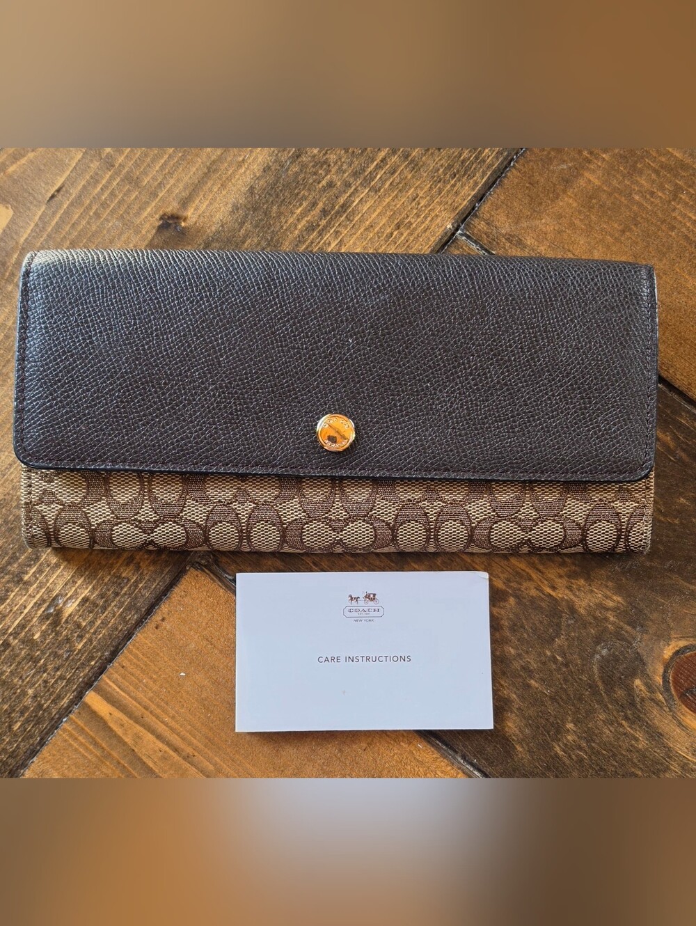 Coach Brown Signature Canvas and Leather Continental Wallet